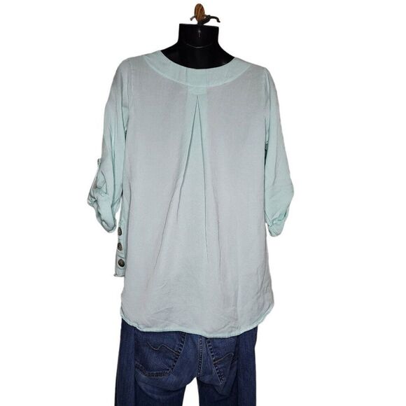 Soft Surroundings V Neck Tunic Blouse Women‎ Sz M Boho Blue - Picture 2 of 7